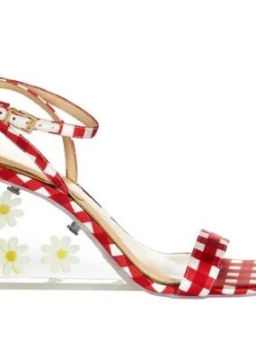 Red Gingham Daisy Wedge Sandals - Women's